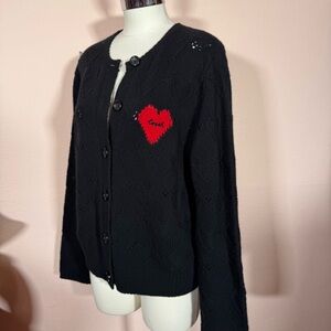 Coach Red Heart Black Cashmere heart cable knit Cardigan Sweater XL